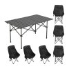 Living and Home 120cm Portable Folding Camping Table & Chair Set, 120cm Black Roll-Top Table + 6 High-Back Moon Chairs, Outdoor Picnic Furniture with Carry Bag