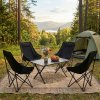 Living and Home 90cm X-Shaped Folding Camping Table & Chair Set, 90cm Black Roll-Top Table + 4 High-Back Moon Chairs, Portable Outdoor Picnic Furniture with Carry Bag