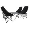 Living and Home 90cm X-Shaped Folding Camping Table & Chair Set, 90cm Black Roll-Top Table + 4 High-Back Moon Chairs, Portable Outdoor Picnic Furniture with Carry Bag