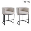 Living and Home Set of 2 Beige Chenille Upholstered Low Back Bar Stools with Black Metal Frame