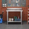 Living and Home 2 Tier Commercial Kitchen Prep & Work Stainless Steel Table with Backsplash