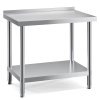 Living and Home 2 Tier Commercial Kitchen Prep & Work Stainless Steel Table with Backsplash