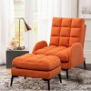 Living and Home Frosted Velvet Leisure Recliner with Footstool Metal Legs, Adjustable 110°-180° Recline, Orange