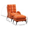 Living and Home Frosted Velvet Leisure Recliner with Footstool Metal Legs, Adjustable 110°-180° Recline, Orange