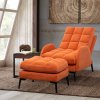 Living and Home Frosted Velvet Leisure Recliner with Footstool Metal Legs, Adjustable 110°-180° Recline, Orange