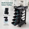 Living and Home 5-Drawer Plastic Salon Trolley Cart on Wheels, Rolling Hairdressing Storage Organizer