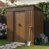 Living and Home 6.36 x 3.97FT Pent Roof Metal Garden Storage Shed with Lockable Sliding Doors, Brown Wood Grain