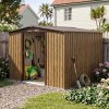 Living and Home 8.46 x 6.79FT Apex Roof Metal Garden Storage Shed with Lockable Sliding Doors, Brown Wood Grain