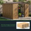 Living and Home 8.46 x 6.79FT Apex Roof Metal Garden Storage Shed with Lockable Sliding Doors, Brown Wood Grain