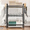 Living and Home 3-Tier Dish Drainer Draining Rack with Drying Trays