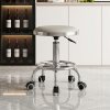 Living and Home Height-Adjustable PU Leather Round Salon Rolling Stool