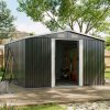  10.6 x 12.7 FT Metal Apex Roof Garden Shed Outdoor Storage House Double Door with Foundation Base, Charcoal Black