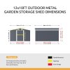  10.6 x 12.7 FT Metal Apex Roof Garden Shed Outdoor Storage House Double Door with Foundation Base, Charcoal Black