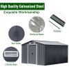  10.6 x 12.7 FT Metal Apex Roof Garden Shed Outdoor Storage House Double Door with Foundation Base, Charcoal Black