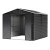 8.09 x 8.53 ft Apex Metal Garden Storage Shed - Charcoal Black, Double Doors, 2 Windows, Built-in Shelving, Ventilation, Padlock Compatible