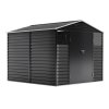 8.09 x 8.53 ft Apex Metal Garden Storage Shed - Charcoal Black, Double Doors, 2 Windows, Built-in Shelving, Ventilation, Padlock Compatible