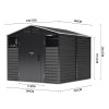 8.09 x 8.53 ft Apex Metal Garden Storage Shed - Charcoal Black, Double Doors, 2 Windows, Built-in Shelving, Ventilation, Padlock Compatible