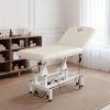 Living and Home Electric Height Adjustable Massage Table, Reclining Beige Facial Spa Bed with Manual Backrest, Mobile Beauty Tattoo Bed with Wheels, 180cm Salon Treatment Bed
