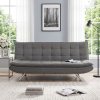 Living and Home Dark Grey Linen Convertible Sofa Bed, 3 Position Adjustable Futon Sofa with Metal Legs for Guest Room