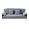 Living and Home Grey Fabric 3-Seater Convertible Sofa Bed, Modern Sleeper Sofa with Metal Legs and 2 Throw Pillows