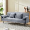 Living and Home Grey Fabric 3-Seater Convertible Sofa Bed, Modern Sleeper Sofa with Metal Legs and 2 Throw Pillows