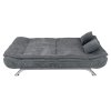 Living and Home Grey Linen Convertible Sofa Bed, Curved Shell Shaped Sleeper Sofa with Metal Legs and 2 Throw Pillows