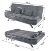 Living and Home Grey Linen Convertible Sofa Bed, Curved Shell Shaped Sleeper Sofa with Metal Legs and 2 Throw Pillows