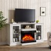 3-Sided Electric Fireplace TV Stand with Glass Door Closed Storage