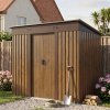 Living and Home 7.81 x 4.3FT Pent Roof Metal Garden Storage Shed, 3D Wood Grain Finish with Foundation, Vents & Sliding Doors