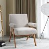 Linen Upholsteried Armchair with Wooden Legs