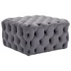 70cm W Square Velvet Upholstered Buttoned Footstool, Grey