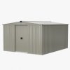 Living and Home 10.6 x12.73FT Grey Aluminium Color Apex Roof Metal Garden Shed, Lockable Sliding Doors, Vents & Foundation