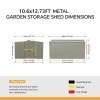 Living and Home 10.6 x12.73FT Grey Aluminium Color Apex Roof Metal Garden Shed, Lockable Sliding Doors, Vents & Foundation