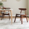 Living and Home 2-Piece Solid Wood Dining Chairs, Grey Upholstered Padded Seat, Curved Backrest Kitchen Side Chairs for Dining Room