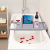 Rustic Expandable Bamboo Wooden Bathtub Caddy Tray