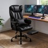 Living and Home Black PVC High‑Back Executive Swivel Office Chair, Reclining Chair with Retractable Footrest & Adjustable Armrests