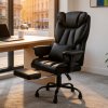 Living and Home Black PVC High‑Back Executive Swivel Office Chair, Reclining Chair with Retractable Footrest & Adjustable Armrests
