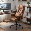 Living and Home Brown PVC High‑Back Executive Swivel Office Chair, Reclining Chair with Retractable Footrest & Adjustable Armrests