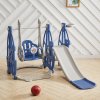 3 in 1 Toddler Slide, Swing and Climber Playset with Basketball Hoop