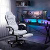 Living and Home White Black Ergonomic Gaming Chair, 135° Reclining PVC Game Chair with Massage Lumbar Support, Footrest & Headrest