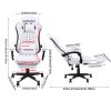 Living and Home White Black Ergonomic Gaming Chair, 135° Reclining PVC Game Chair with Massage Lumbar Support, Footrest & Headrest