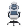 Living and Home Tech Fabric Gaming Chair, Blue+Grey, 135° Reclining Game Chair w/ Massage Lumbar Support, Footrest & Headrest