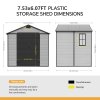 Living and Home 7.53 x 6.07FT Apex Roof Plastic Garden Storage Shed, Grey+Black, Lockable Double Doors & Window, Weather-Resistant PP & Aluminium Frame Tool Shed