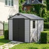 Living and Home 7.53 x 8.01FT Apex Roof Plastic Garden Storage Shed, Grey+Black, Lockable Double Doors & Window, Weather-Resistant PP & Aluminium Frame Tool Shed