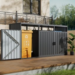 Living and Home 7.8x2.6 ft Outdoor Metal Garbage Can Garden Storage Shed, Dark Grey