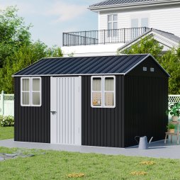Living and Home 11.81 x 10.24FT Metal Apex Roof Garden Tool Shed