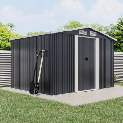 Living and Home 8.46 x 6.79FT Large Metal Apex Roof Garden Tool Storage Shed, Anthracite