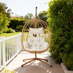 Living and Home Egg-Shaped Hanging Chair with Soft Cushion & Headrest