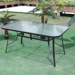 Living and Home Tempered Glass Outdoor Coffee Table with Parasol Hole Multi Size