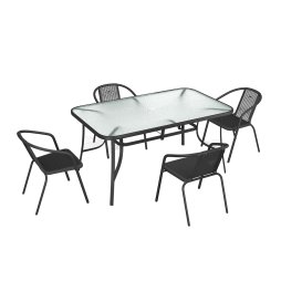 Living and Home 5-Piece Tempered Glass Outdoor Coffee Table and Rattan Chairs Set